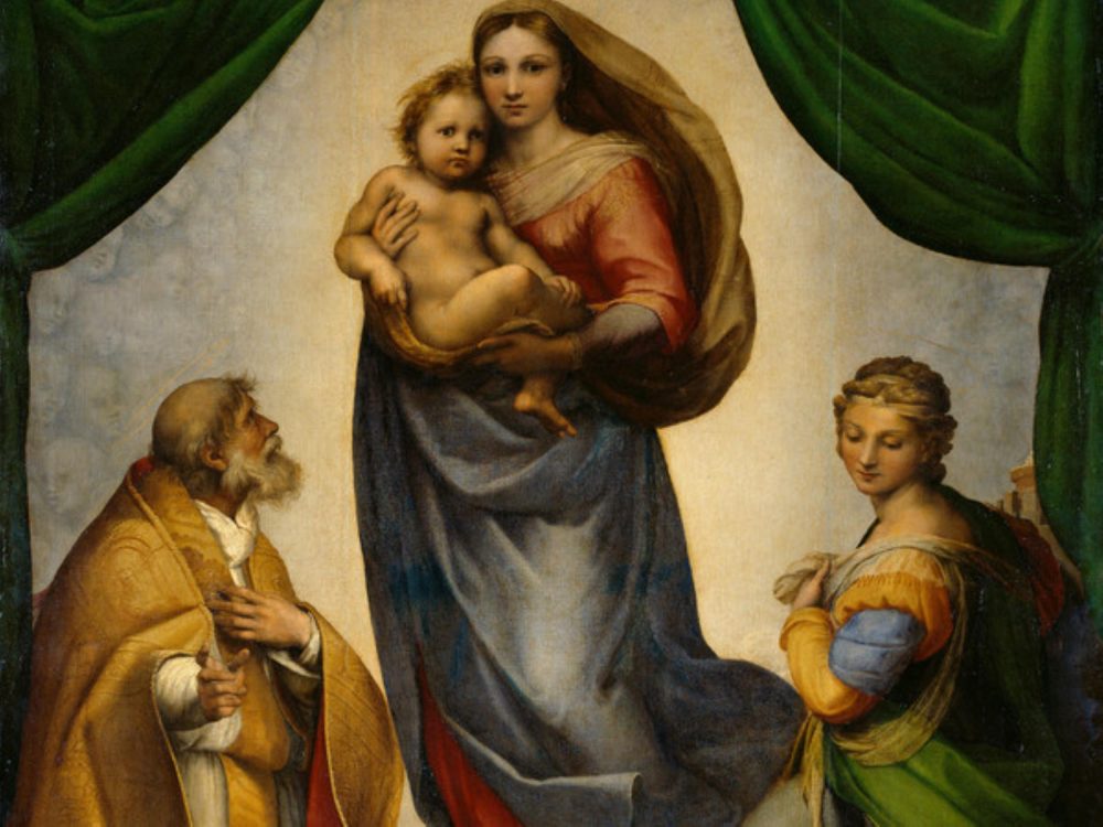 Raffaello, Madonna Sistina, 1513-1514 circa, Olio su tela, 196 x 265 cm, Gemäldegalerie, Dresda (particolare)