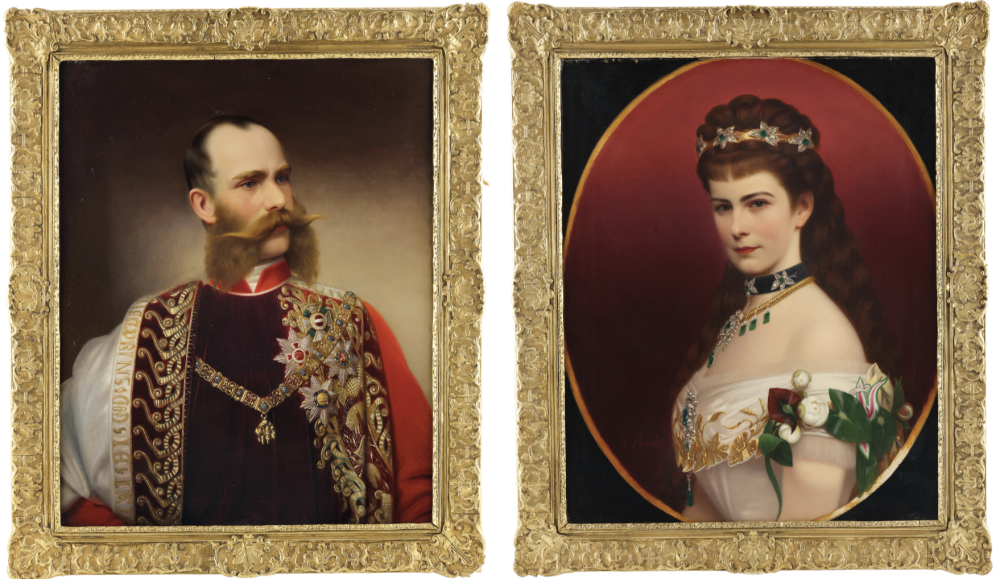 Lotto 152, Georg Martin Ignaz Raab, ritratti degli imperatori d'Austria Francesco Giuseppe ed Elisabetta, stima 10.000 euro. Asta Property from Aristocratic Estates and Important Provenance, 18 settembre 2026. Dorotheum