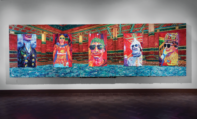 Federico Solmi, The Bathhouse, 2020 Installazione video a cinque canali, colore, suono, plexiglass e pittura acrilica su cornici in legno. 9:46 minuti; 6 × 20 ft / 1,82 × 6 m