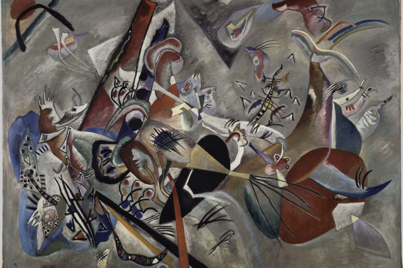 Vassily Kandinsky Im Grau (Dans le gris) 1919. Huile sur toile, 129×176 cm Legs de Nina Kandinsky, 1981 Collection Centre Pompidou. Domaine public. Photo © Centre Pompidou, MNAM-CCI/Hélène Mauri/Dist
