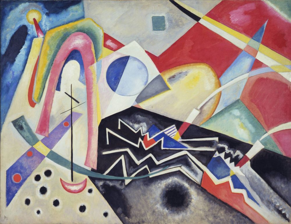 Vasilij  Kandinskij, Zig Zag Bianchi, 1922, Olio su tela, 96 x 125,5 cm, Fondazione Musei Civici di Venezia, Galleria Internazionale d'Arte Moderna di Ca' Pesaro © Archivio Fotografico - Fondazione Musei Civici di Venezia 