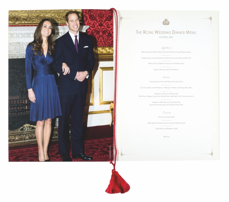 29 aprile 2011, Menù Matrimonio reale William e Kate, courtesy Garum, Biblioteca e Museo della Cucina