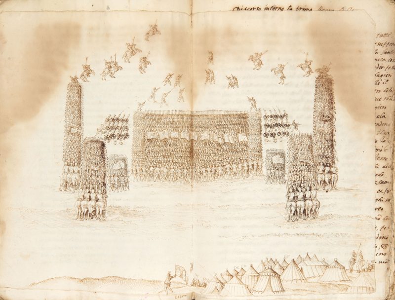 Lotto 47, Giovan Giacomo Leonardi, Delle battaglie de nostri tempi. Manoscritto c.a 1540-1552. Stima 60.000-100.000 euro. Wannenes