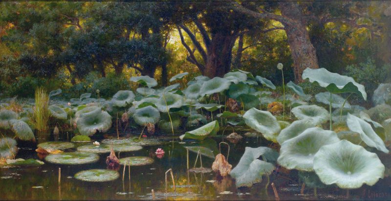 Francesco Lojacono (Palermo 1838 – 1915), Nelumbium, 1897. Olio su tela, 90 x 175 cm. Collezione privata